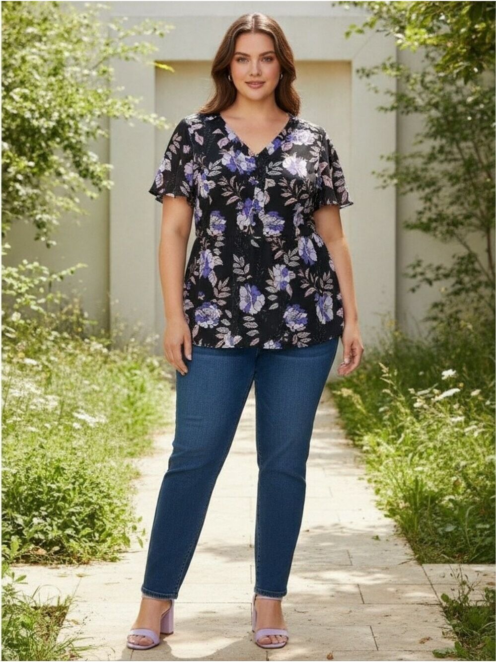 Lane Bryant Black Floral Blouse Size 14 - Picture 9 of 9